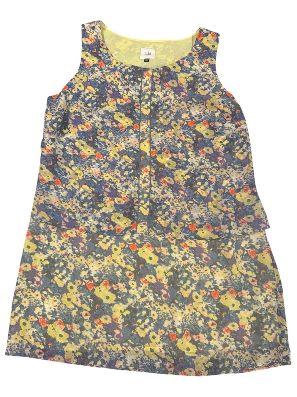 CAbi women’s xs Floral Sleeveless Dress - Yellow, Navy, Red blouse top shirt